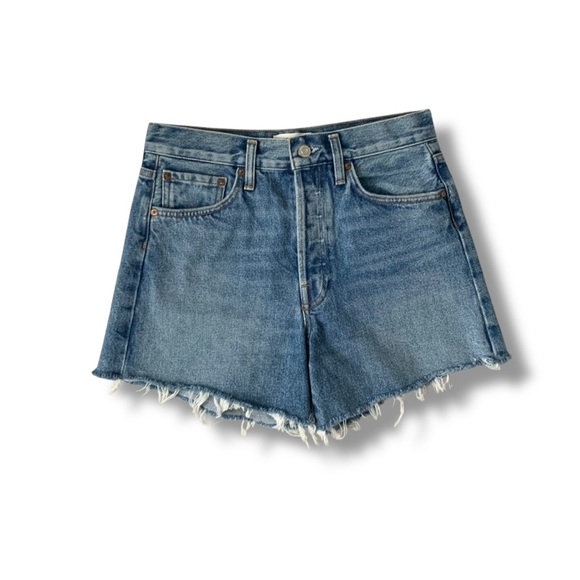 AGOLDE Denim Jean Shorts Parker Long Distressed Blue Size 25 - Picture 3 of 15